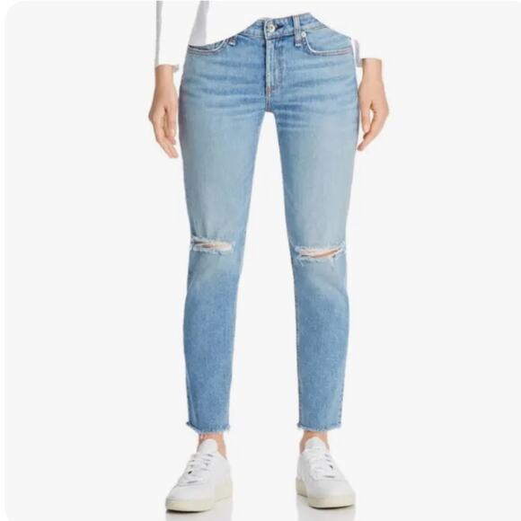 Rag & Bone Dre Low Rise Ankle Slim Boyfriend Jeans Distressed Size 25 - Picture 1 of 11
